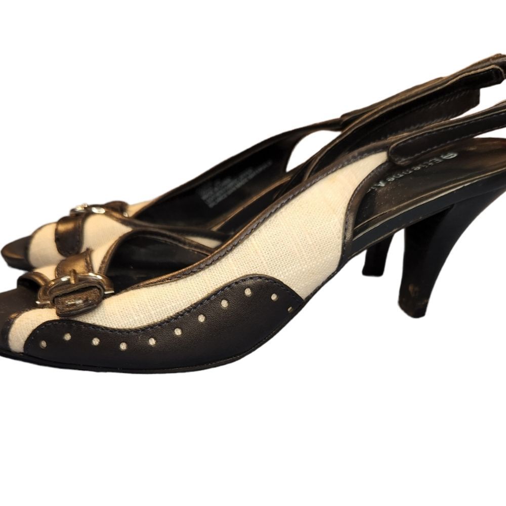 Etienne Aigner Coleus Shoes Open Toe Slingback Heels Shoes Black White WomSize 8
